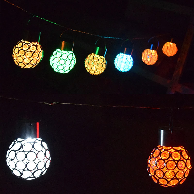Solar Hanging LED Pendant Lamp Hollow Globe Style Light Color Change Lantern Outdoor Solar Lamp Garden Home Decor