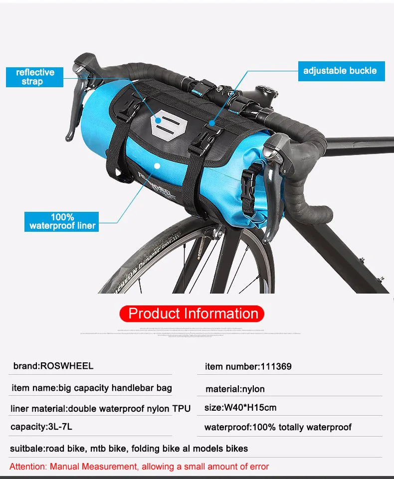 Cheap ROSWHEEL Full Waterproof 7L Bicycle Front Bag MTB Cycling Baskets Packing Pannier Bike Accessories Handlebar Bag 12