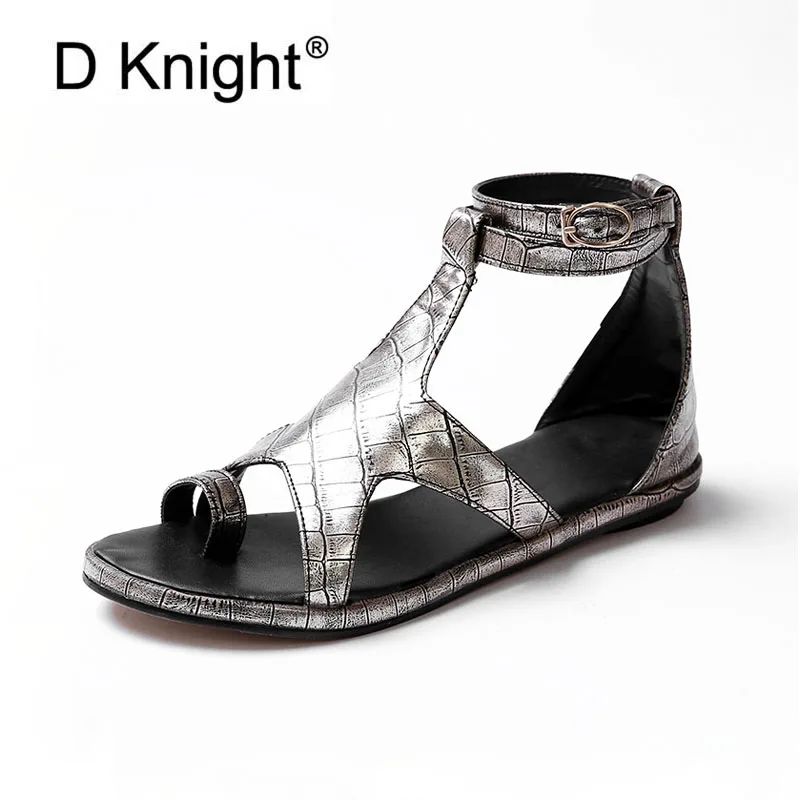 

Fashion Ankle Strap Gladiator Sandals Women Big Size 34-43 Ladies Casual Flat Rome Sandals New 2018 Women Open Toe Flip Flops