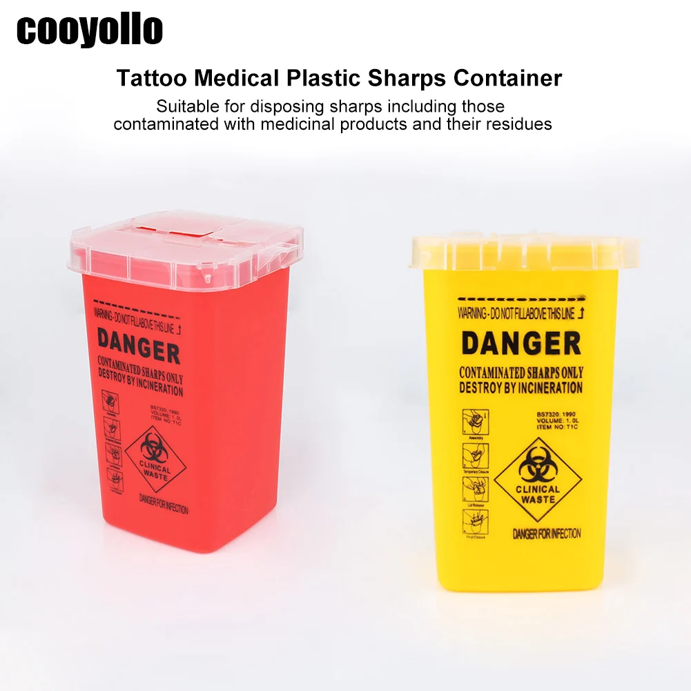 Portable 1L Tattoo Medical Hard Plastic Sharps Container Flip top Lid