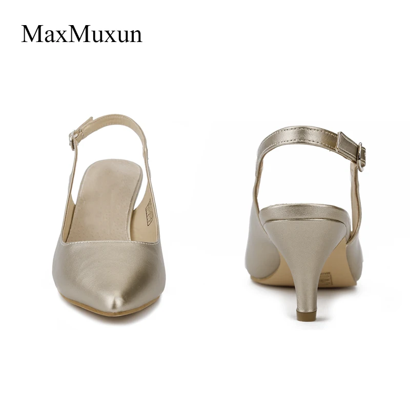 MaxMuxun/женские туфли на высоком каблуке с острым носком; классические туфли-лодочки с петлей на пятке; пикантные женские модельные туфли-лодочки; цвет черный, золотой; пикантная Свадебная танцевальная обувь