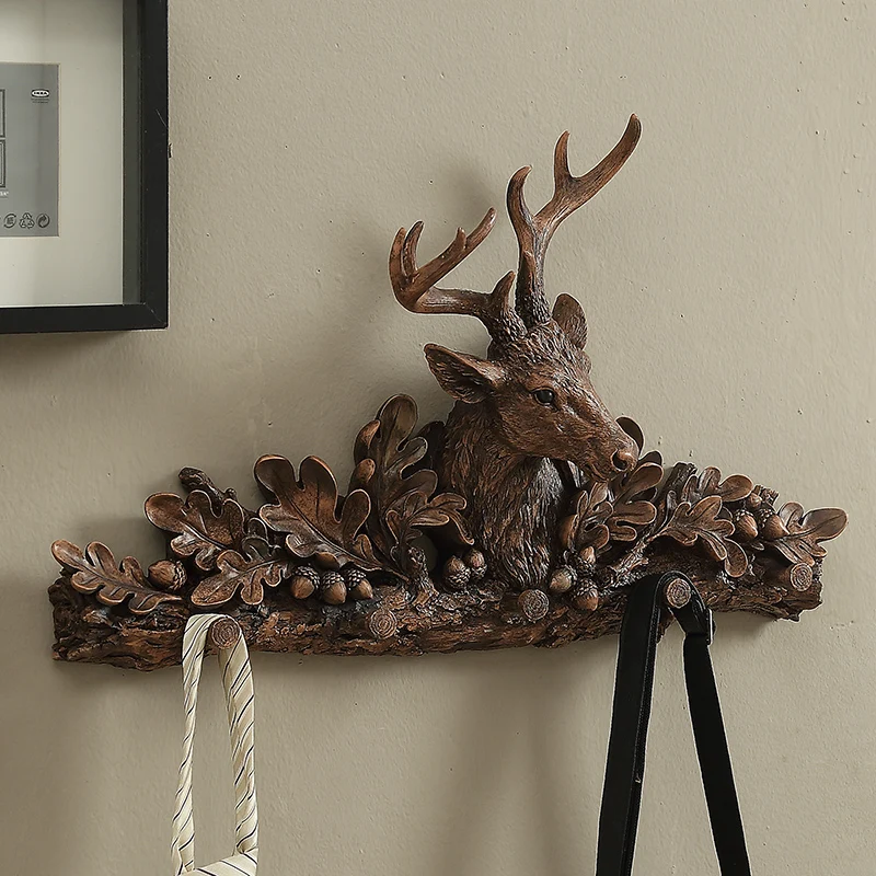 

Hot Wall Decorative Hooks Retro Hand Painted Deer Head Decorative Hook Creative Resin Model Bathroom Wall Hook Wall Hanging Hook