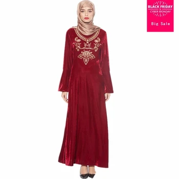 

Elegant adult Muslim Abaya Arab Turkish Singapore velvet embroidery Jilbab Dubai Muslims Women beadng Dress Islamic dress wj1961