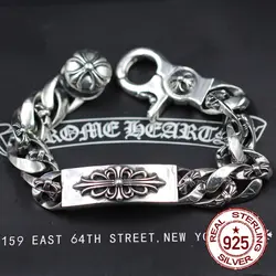 S925 серебро мужской браслет личность классический панк-стиль хип-хоп властная крест военных Цветочные украшения форма подарочный