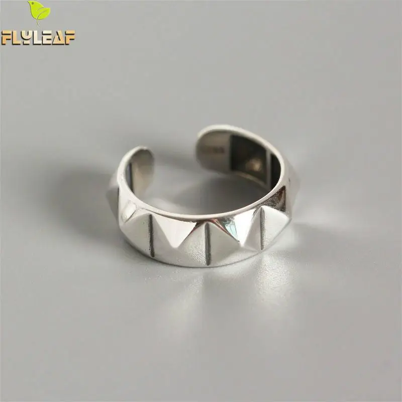 

Flyleaf Geometric Rivet Punk Style Rings For Women Real 925 Sterling Silver High Quality Fine Jewelry Femme Open Ring Simple