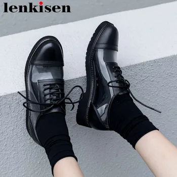 

Lenkisen 2019 full grain leather round tow lace up popular pvc low heels british school campus concise style shallow pumps L16