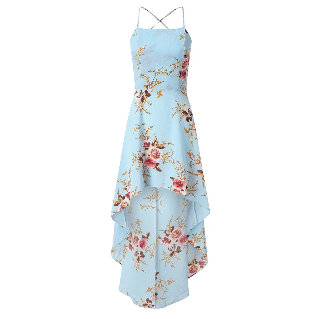 Летние сексуальные вечерние платья женские винтажные цветочное на лямках длинные платья с открытой спиной Женские вечерние пляжные платья Женская одежда - Цвет: Синий