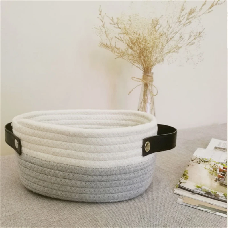 

Handmade Cotton Storage Basket White Gray Color Matching Nordic Mosaic Sundries Baskets Desktop Debris Storage Supplies