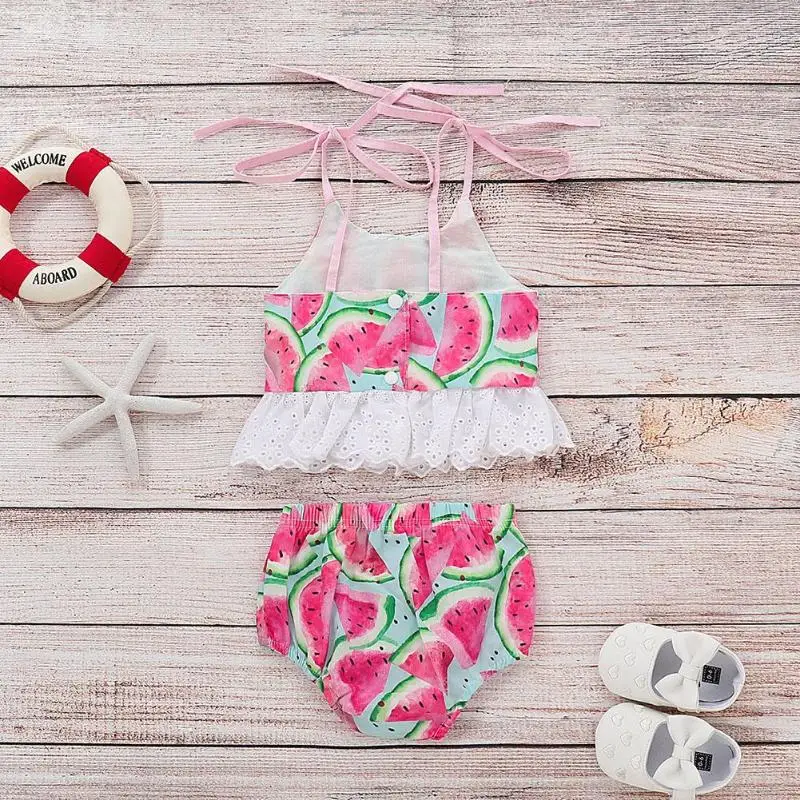 

2pcs/set Infant Girls Watermelon Halter Swimwear Kids Summer Split Swimsuit Hot Kids Baby Girls Bikini Suit Swimsuit for Girls