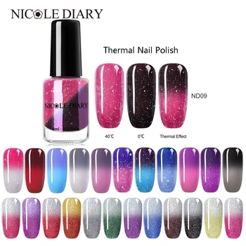 

NICOLE DIARY Thermal Nail Polish Glitter Temperature Color Changing Water-based Varnish Shinny Shimmer Peel Off Nail varnish