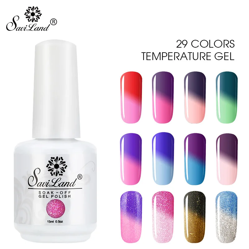 

Saviland 15ml 29 Colors Thermal Nail Gel Polish Temperature Changing Color UV Hybrid Gel Lacquer Manicure Nail Art Varnish