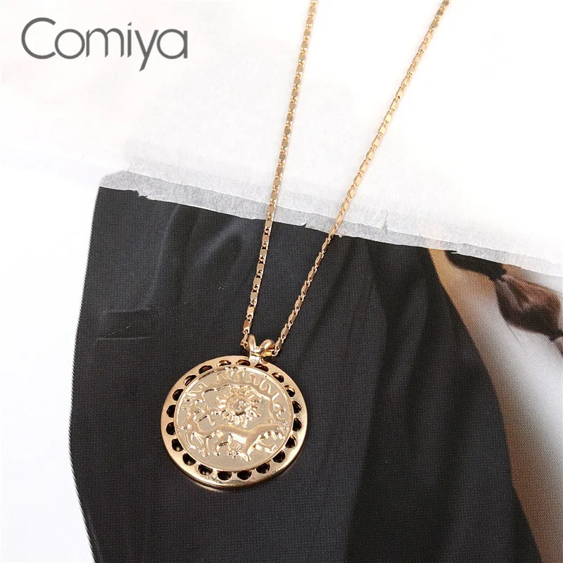 

Comiya Necklace For Women Choker Collare Gold Color Zinc Alloy Big Round Pendant Links Chain Fashion Mujer Korean Boho Necklaces