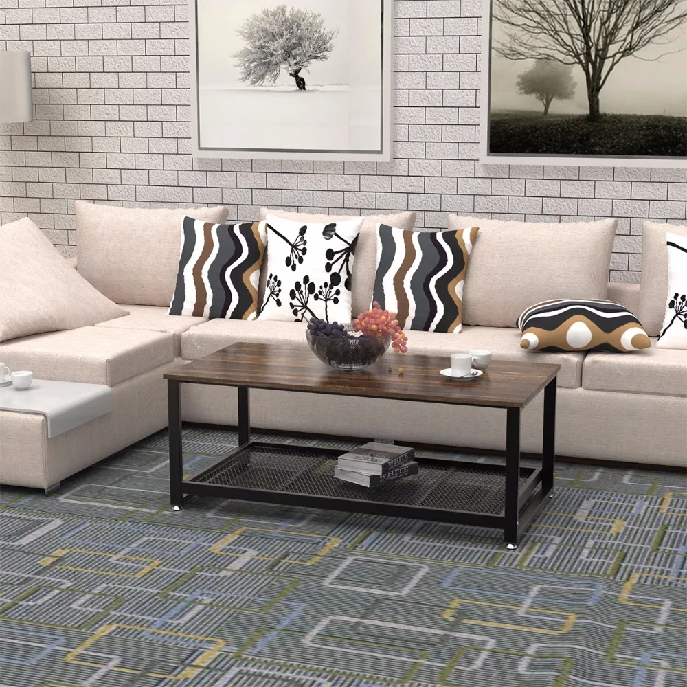 Dewel Coffee Table with Storage Shelf Industrial Modern Rustic 47 inch Coffee Table for Living Room