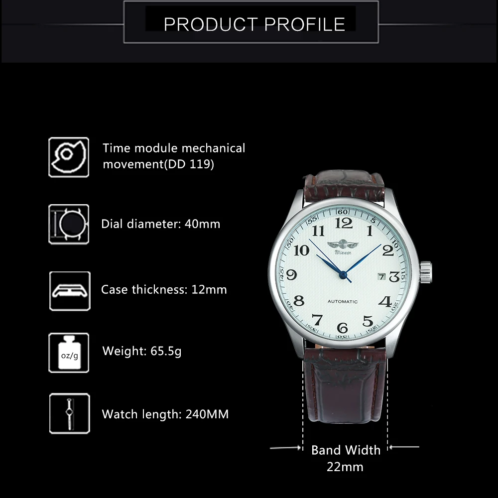 Модные деловые мужские автоматические наручные часы с кожаным ремешком, мужские механические часы с календарем и датой, часы montre homme+ подарочная коробка
