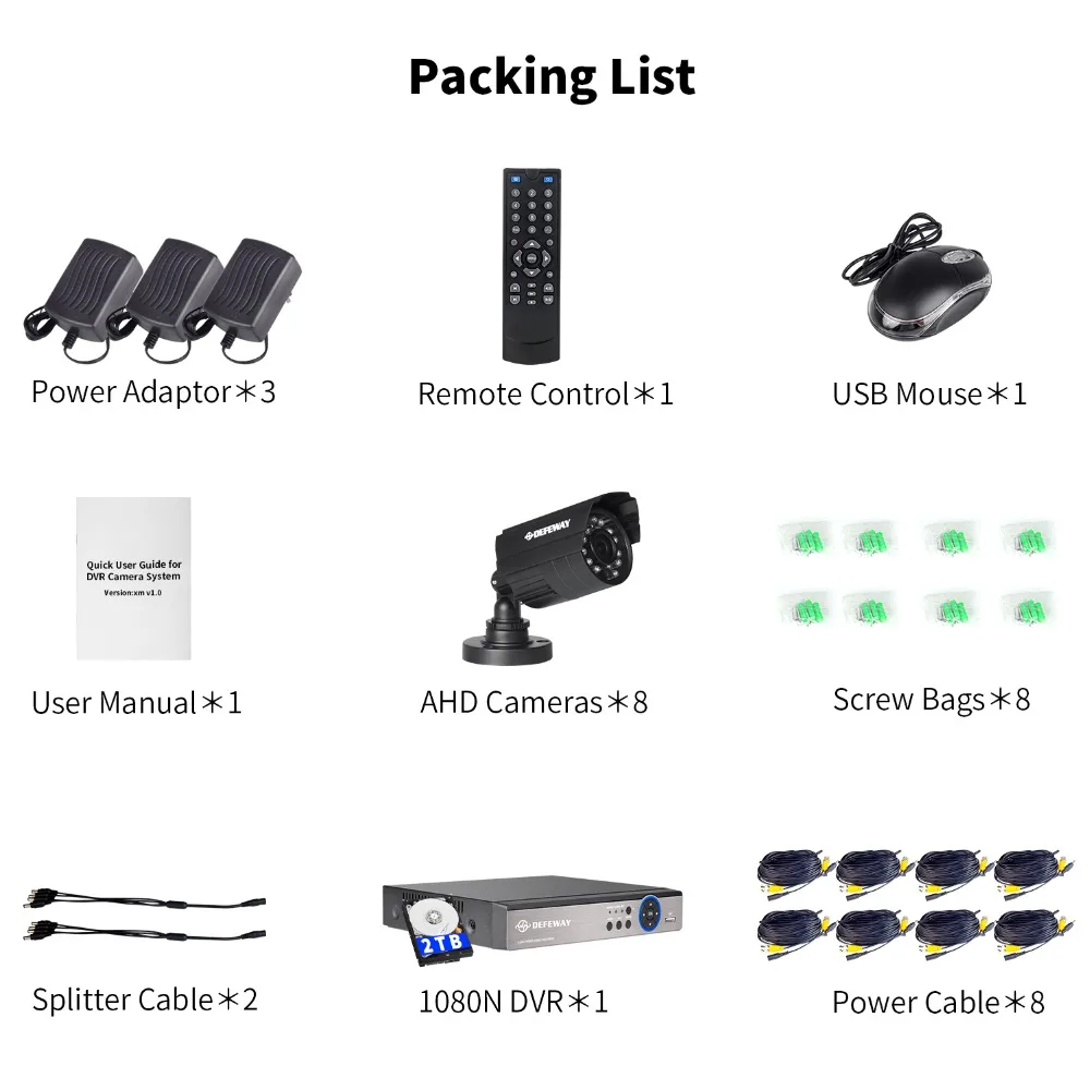 DEFEWAY 1080N HDMI DVR 1200TVL 720P HD Outdoor Home Security Camera System 8CH Video Surveillance DVR 2TB HDD AHD CCTV Kit DEFEWAY 1080N HDMI DVR 1200TVL 720P HD Outdoor Home Security Camera System 8CH Video Surveillance DVR 2TB HDD AHD CCTV Kit