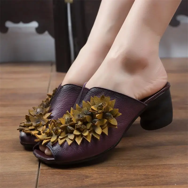 ZHUZHIXIU-Free shipping,2018 summer new national style genuine leather women's slippers,flower and middle heel slippers,3colors ZHUZHIXIU-Free shipping,2018 summer new national style genuine leather women's slippers,flower and middle heel slippers,3colors