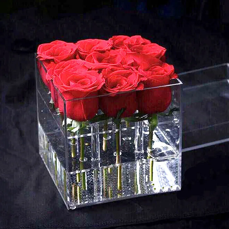 Acrylic Rose Flower Display Storage Box Makeup Organizer