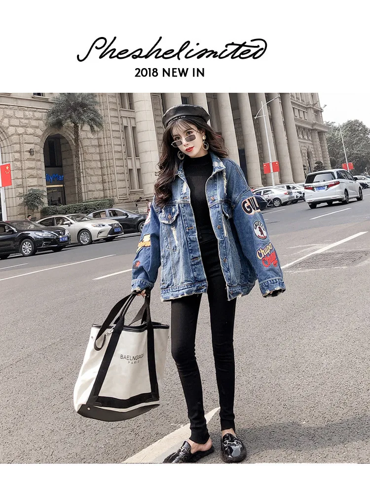 New Oversize Jeans Jacket Women Autumn Streetwear Loose Patch Designs Denim Jacket Coat Long Sleeve Female Ladies Outwear