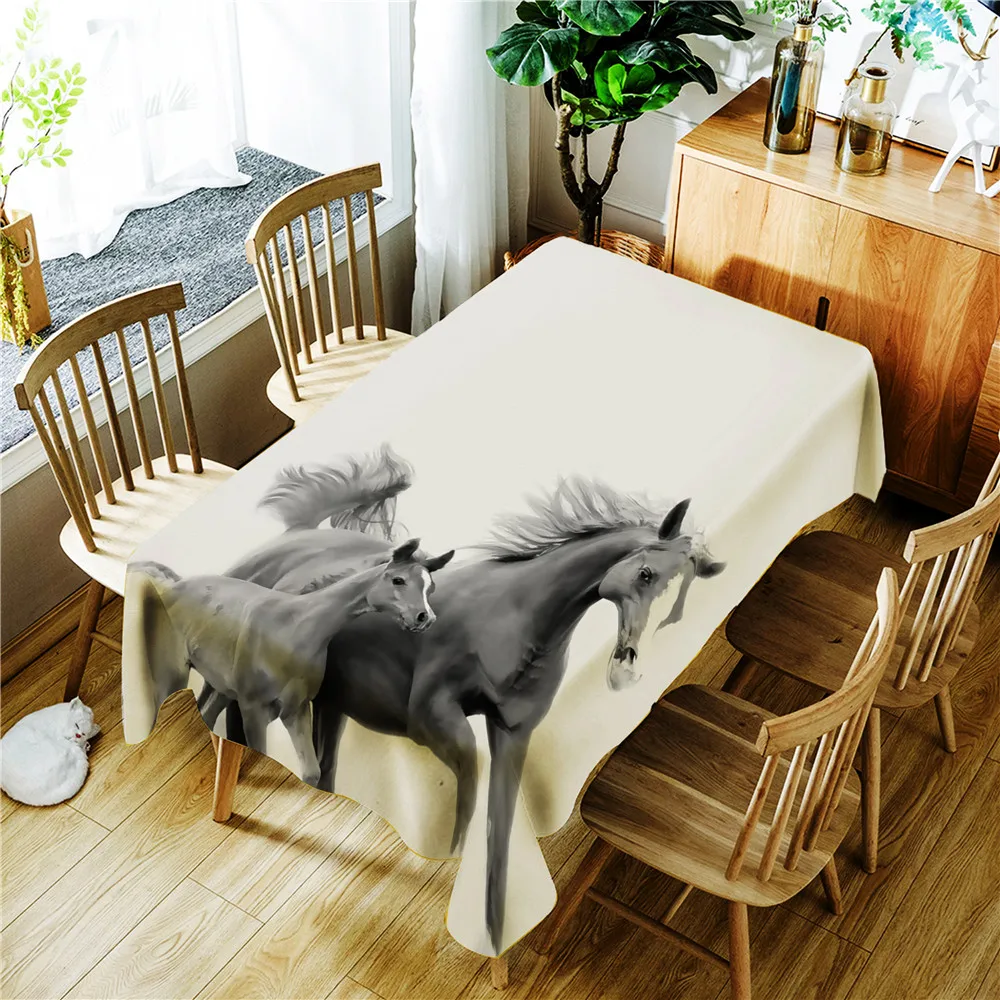 

Customize 3D Printed tablecloth Running Grey Horse Pattern Polyester Tablecloth Waterproof Rectangular Wedding Party Table Cover
