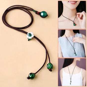 

Long necklace retro female ethnic style simple fresh literary pendants versatile cotton and linen accessories free shipping