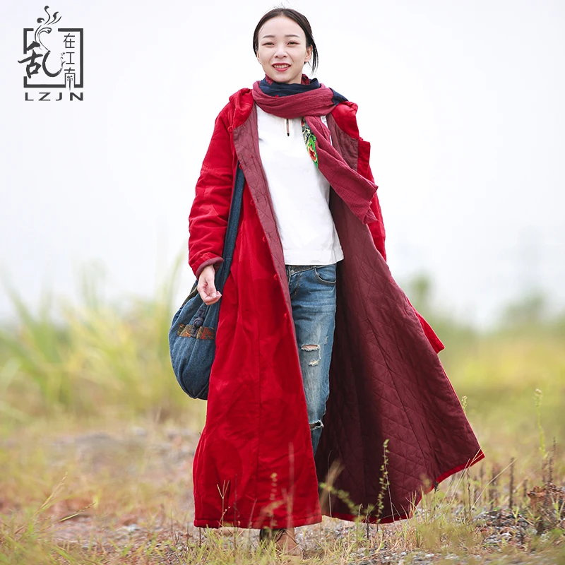 

LZJN Hooded Parka 2017 Winter Jacket Women Quilted Long Coat Red Trenchcoat Warm Windbreaker Manteau Femme Hiver Winterjas 7187