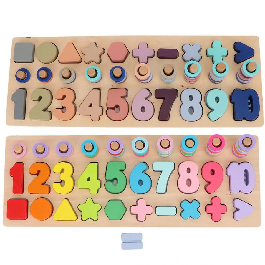 Wood three-in-one colorful digital shape decomposition logarithmic board toy for childrenn's early education puzzle toys | Игрушки и