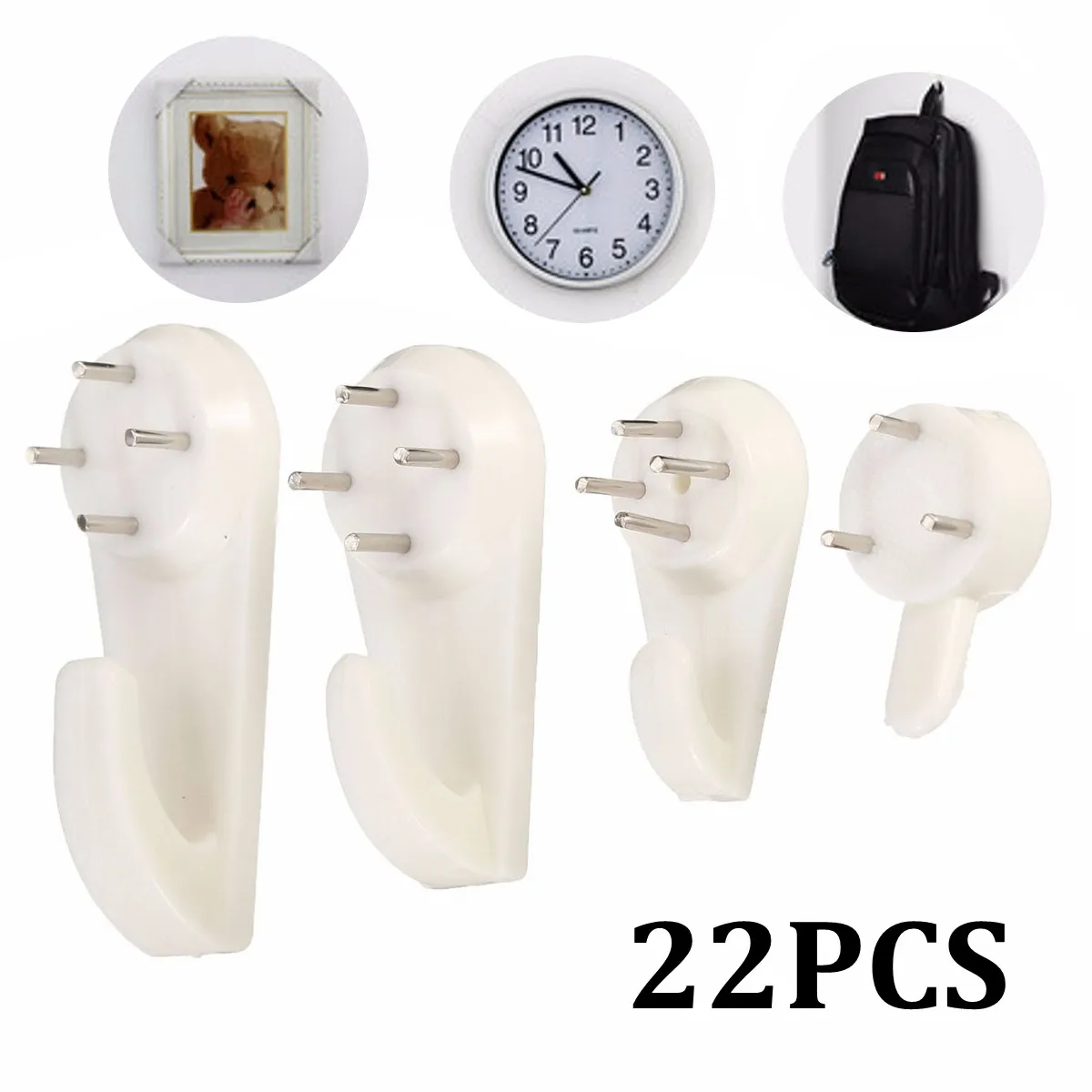 

22Pcs Painting Photos Hard Hangs Clasps Solid Wall Picture Hanging Frame Hooks Set Kit Tool Contact non-trace Nail Hooks