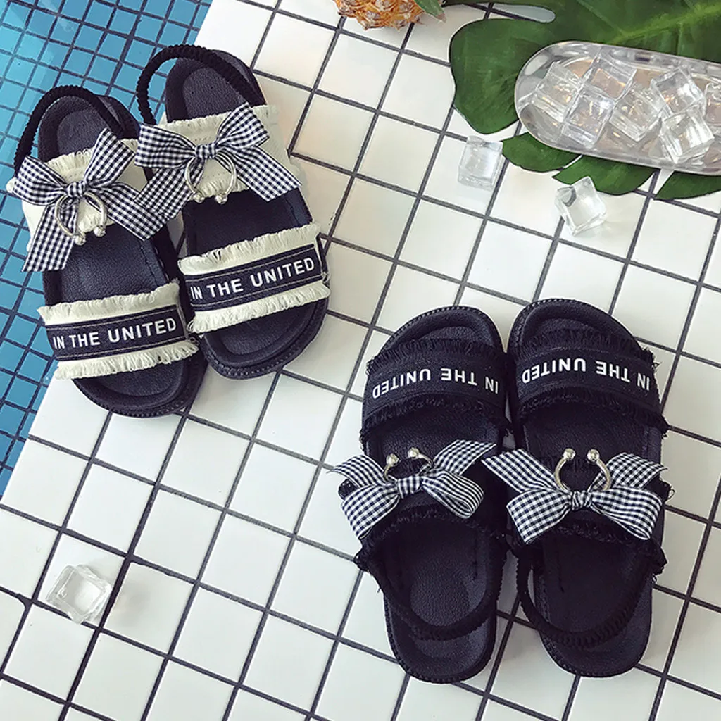 

Summer Ladies Open Toe Plaid Retro Style Sandals Bow Knot Back Strap Casual Canvas Shoes Platform Thick Bottom Soft Ladies shoe
