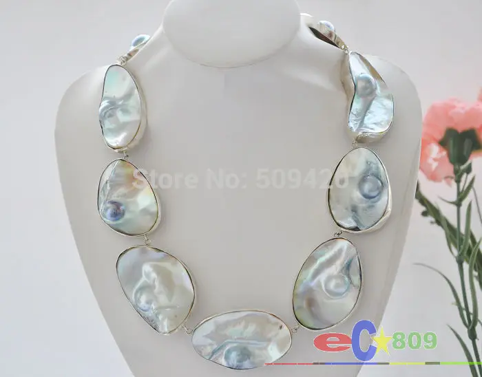 

~~ Free Shipping >>HUGE REAL 20" gray south sea mabe pearl NECKLACE