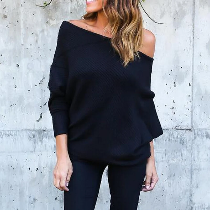 

Winter new sexy strapless bat sleeve thread sweater female top Knit sweater shoulder Irregular collar sweaters