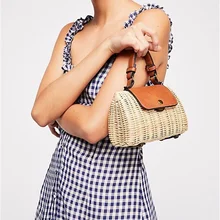 Ротанговая соломенная сумка женская косой крест маленькая сумка мини мобильный телефон изменить новая японская плетеная пляжная сумка женщина