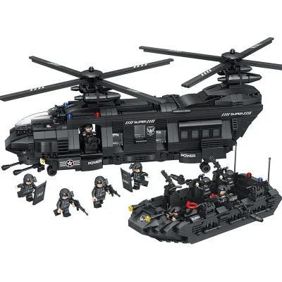 Najtaniej SWAT Team 1351 sztuk fit policja miejska klocki klocki SWAT police solider śmigłowiec transportowy dzieci prezent dla dzieci zabawki