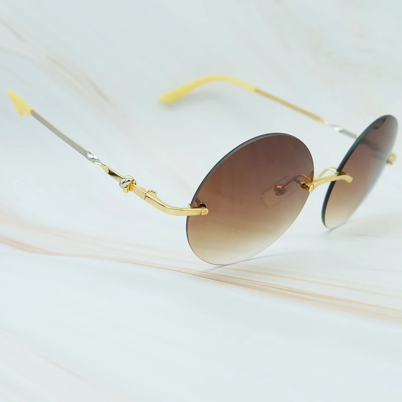 Reliable And Good Round Metal Sunglasses Men Luxury Brand Designer Wholesale Retro Classic Rimless  (4)