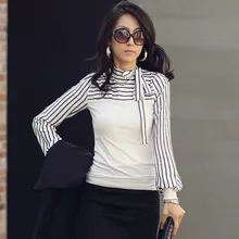2017 Spring and Autumn Classic European and American women Striped sea soul shirt long-sleeved T-shirt
