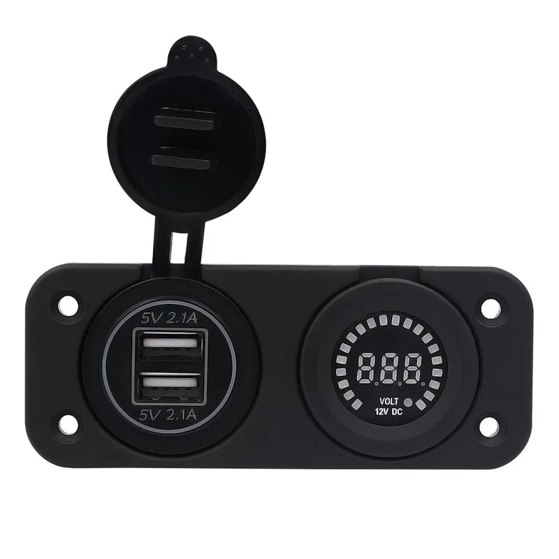 Автомобильный Водонепроницаемый Dual USB 4.2A Зарядное устройство адаптер+ вольтметр светодиодный Панель 12 V-24 V для мотоцикла лодка морской прикуриватель