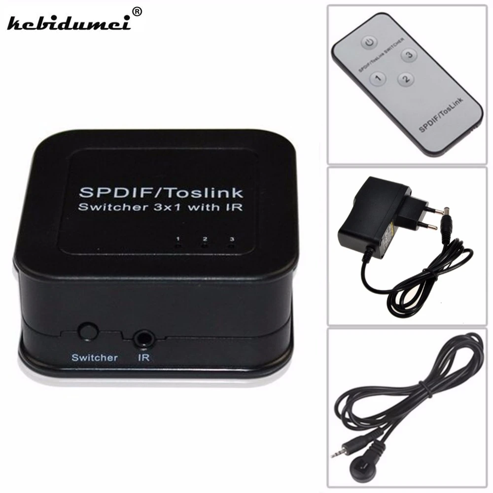 

High quality Audio splitter 3 in 1 out SPDIF TOSLINK Digital Optical Audio Switch Splitter Box with IR