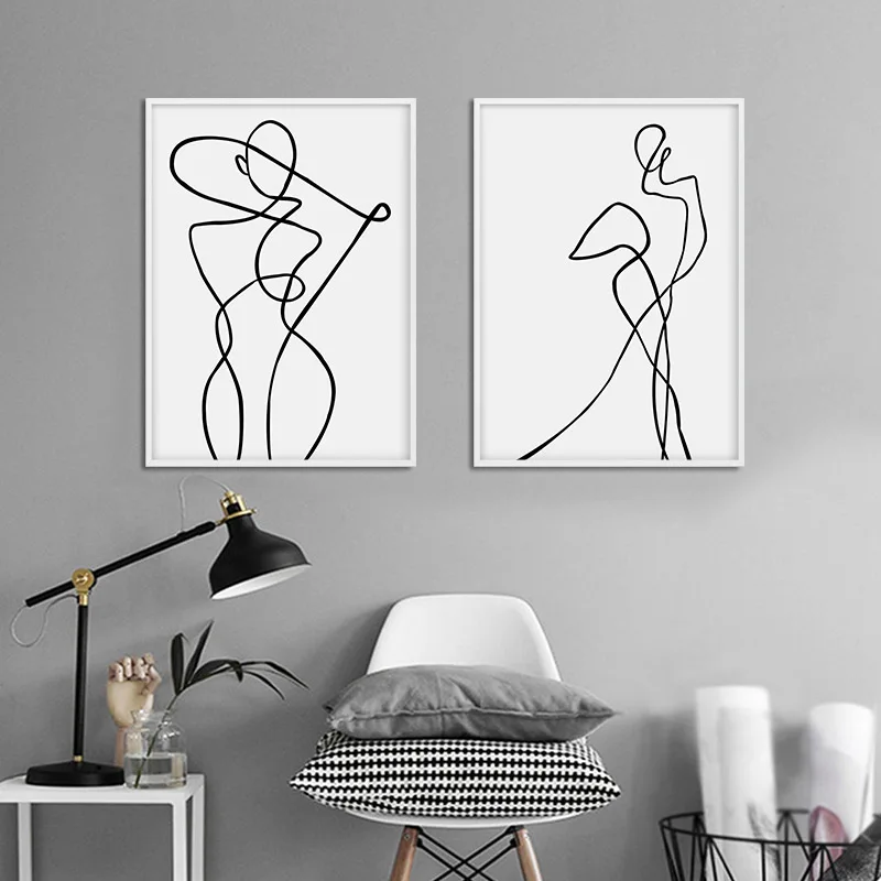 Линия рисования стены Искусство Холст плакат абстрактная женщина простая живопись минималистичный принт декоративная картина украшение гостиной