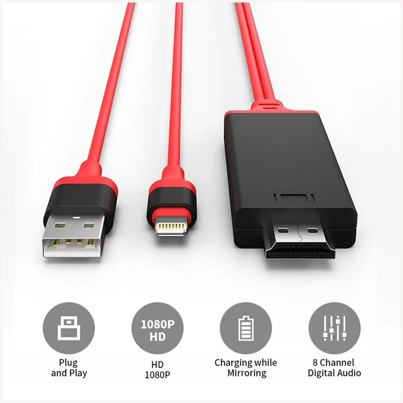 FOXSUN ل البرق إلى كابل Hdmi محول ل فون البرق الرقمية AV محول 1080 وعاء MHL إلى HDMI تحويل ل فون 8/7/6