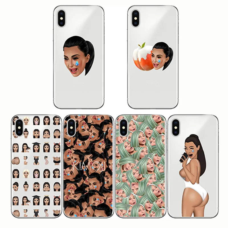 

Kimoji Kim Kardashian Soft Silicone Phone Cover Cases Funny Face Kanye Capa Back for iPhone 5s SE 6 7 8 Plus 6S Plus X XS MAX XR