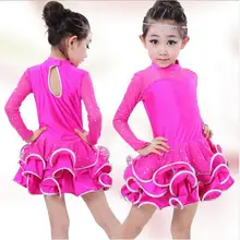 Высококачественная Сексуальная кружевная детская одежда для Бальных и сценических танцев Юбки для латинских танцев для девочек платья с длинными рукавами костюмы для выступлений