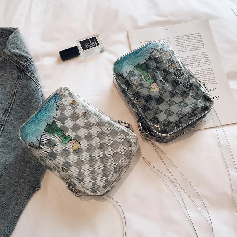 

Fashion Cute Women lattice Chains Clear Handbags 2019 New Arrival Female Casual Shoulder Bags Messenger Bags