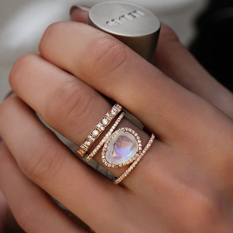 3 цвета 925anillos серебряное винтажное Женское Обручальное кольцо и обручальное кольцо новое античное оцинкованное овальное женское кольцо с лунным камнем