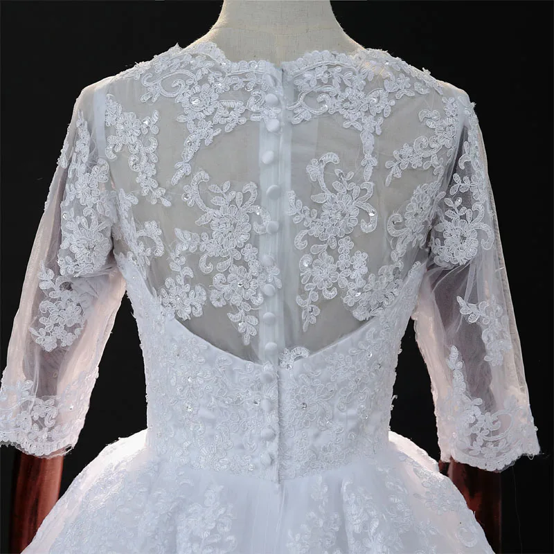 Three Quarter Sleeve Lace Beading Wedding Gown