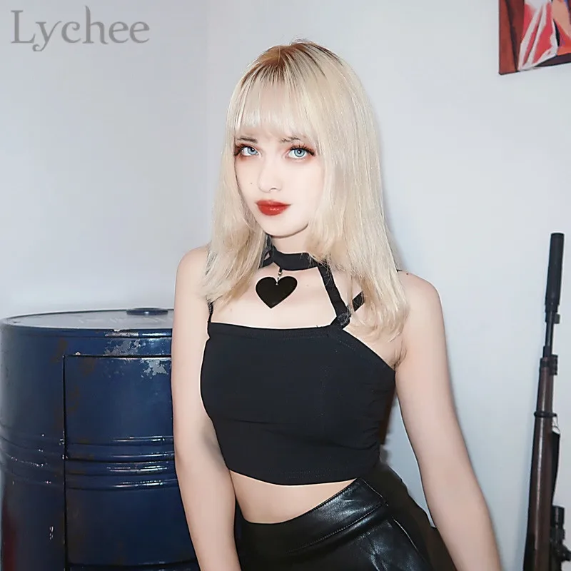 Lychee Готический принт звезды сердце Холтер для женщин топики укороченный топ без