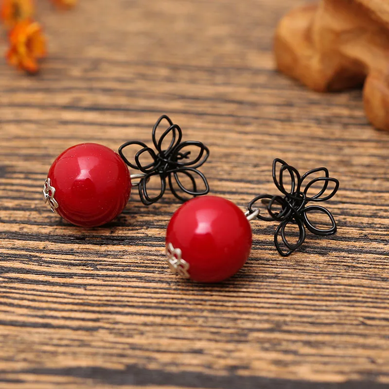 TDQUEEN Dangle Pearl Earrings Silver Plated Metal Geometric Black Flower Big Dangle Pearl Red and White Statement Earrings 2018 (6)