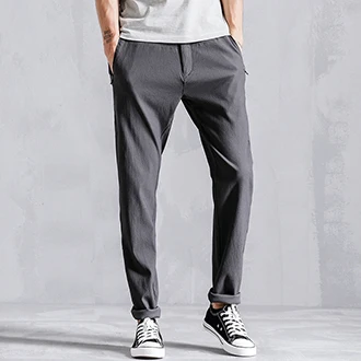 Бренд весна лето Slim Fit повседневные брюки мужские модные тонкие эластичные прямые карандашный гаремный мужской брюки удобные
