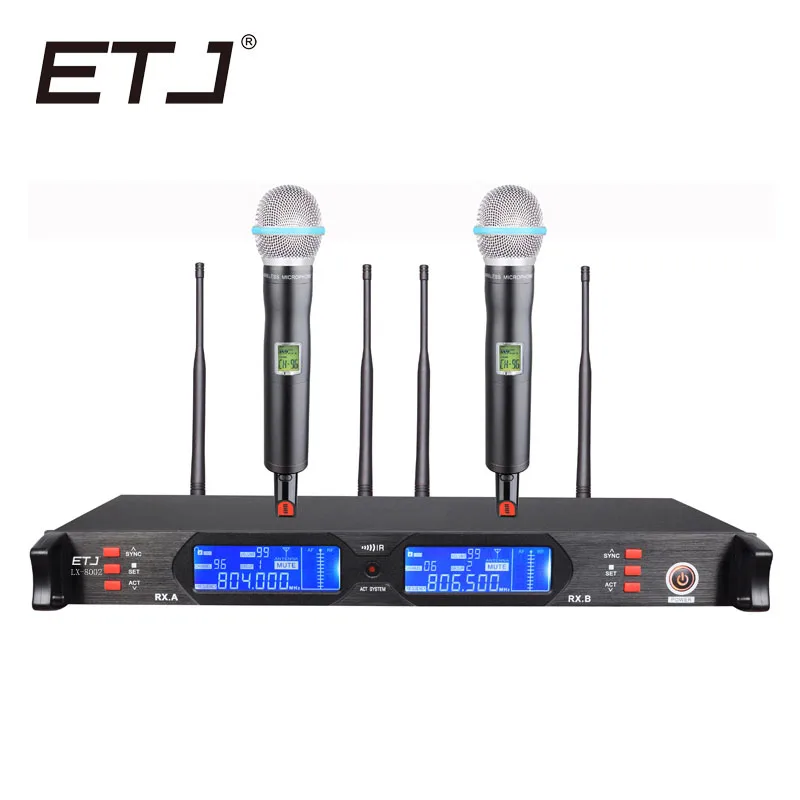 

Free shipping! UHF Wireless Microphone Mic System Dual Channels LCD Display Receiver 2 Handheld Microphones Cable Power Adapter