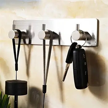 

OUNONA Stainless Steel Hooks Hanger Key Purse Hooks Self Adhesive 3-Hook for Bathroom Living Room Kitchen Wall Mounted