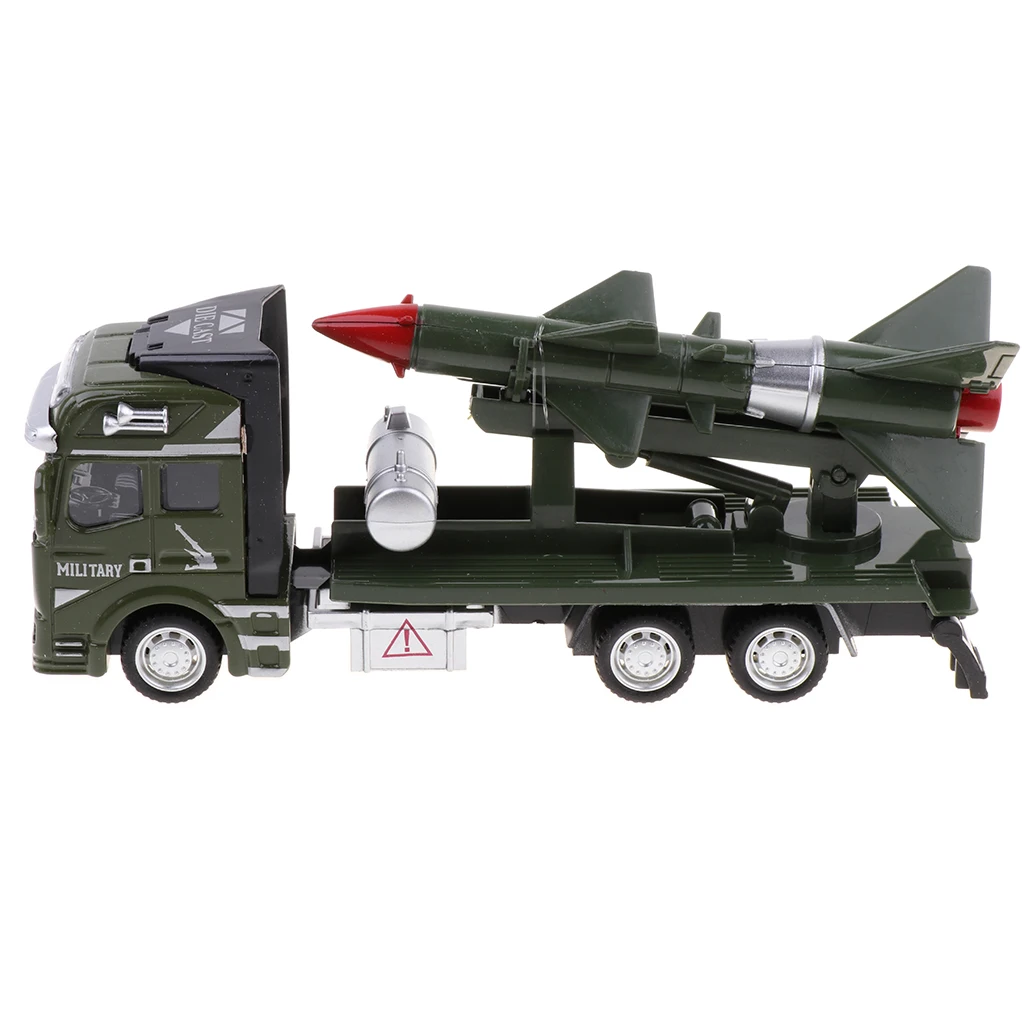 MagiDeal 1/48 Die-cast Alloy Pull Back Military Truck Vehicle Model Kids Toys Army Car Rocket Model Collection 