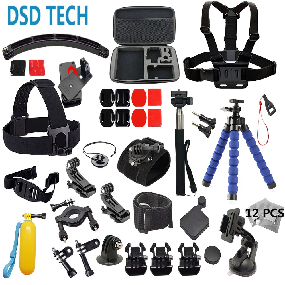 DSD TECH Head Strap Waterproof Gopro accessories Set go pro tripod bike